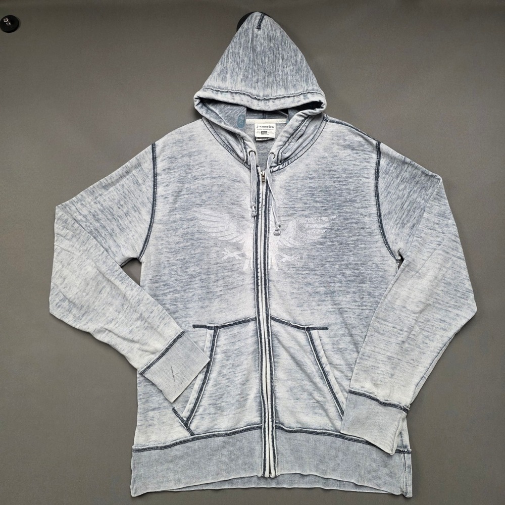 J. America Wild Goose Canning Blue Acid Wash Full Zip Hoodie Mens Large